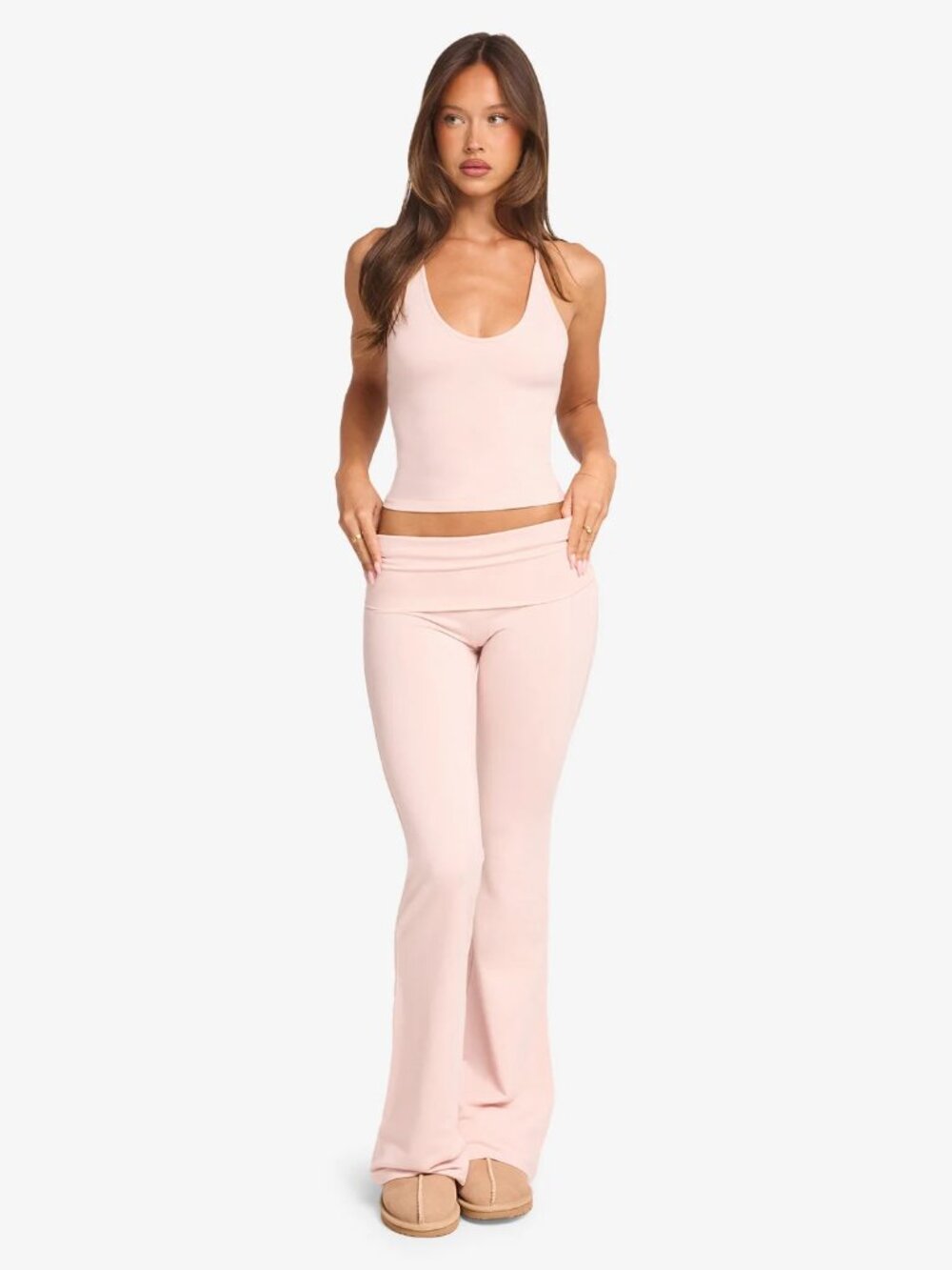 Crop Shop Boutique Blush Jersey Pink Boot Cut Pants & Halter Top Set NWT